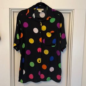 Vintage Traffic Jam button down polka dot blouse shirt -Medium